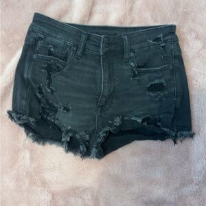 Distressed Black Denim Shorts